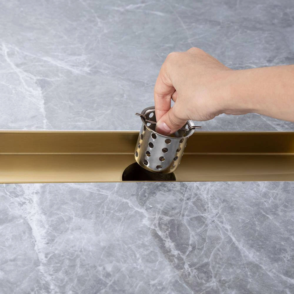 2.75 In. W X 24 In. D Grid Shower Drain Stainless Steel Decorative Drain Cover With Brushed Gold 2 2.75 In. W X 24 In. D Grid Shower Drain Stainless Steel Decorative Drain Cover With Brushed Gold - Image 2