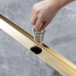 2.75 In. W X 28 In. D Stainless Steel Decorative Drain Cover With Brushed Gold -Tahanbath brushed gold tahanbath shower drains q pzz 7002lsj 28 44 1000