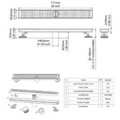 2.75 In. W X 28 In. D Stainless Steel Decorative Drain Cover With Brushed Gold -Tahanbath brushed gold tahanbath shower drains q pzz 7002lsj 28 76 1000