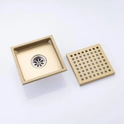 6 In W X 6 In D Stainless Steel Decorative Drain Cover With Brushed Gold -Tahanbath brushed gold tahanbath shower drains q pzz 7003lsj 6 1f 1000