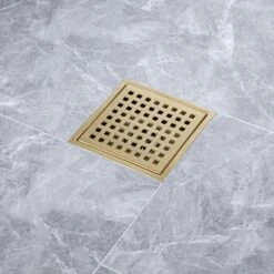 6 In W X 6 In D Stainless Steel Decorative Drain Cover With Brushed Gold -Tahanbath brushed gold tahanbath shower drains q pzz 7003lsj 6 31 1000