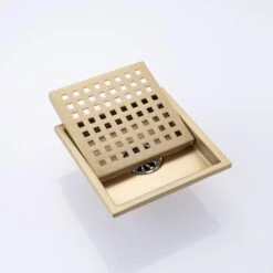 6 In W X 6 In D Stainless Steel Decorative Drain Cover With Brushed Gold -Tahanbath brushed gold tahanbath shower drains q pzz 7003lsj 6 c3 1000