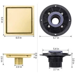 6 In. Square Shower Floor Drain -Tahanbath brushed gold tahanbath shower drains z w2287p146647 44 1000