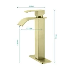 Waterfall Spout Single Handle Bathroom Sink Faucet In Brushed Gold -Tahanbath brushed gold tahanbath single hole bathroom faucets y w2287 p154604 44 1000