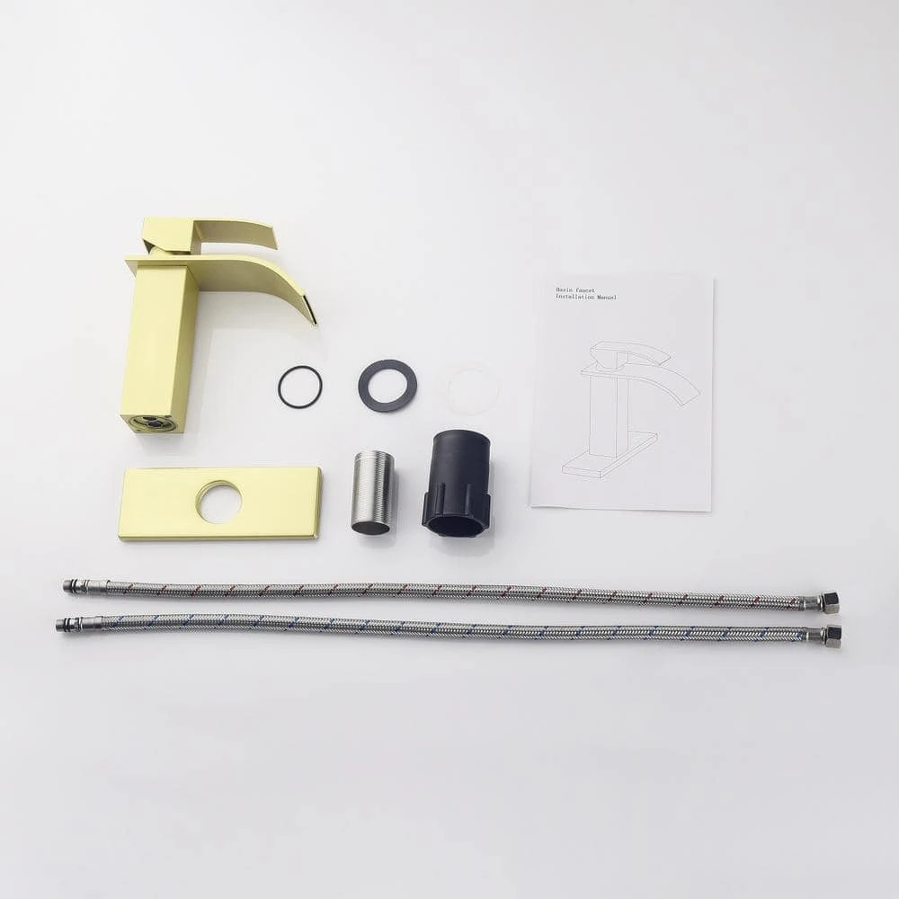 Single Hole Waterfall Spout Bathroom Faucet, Single Handle Bathroom Vanity Sink Faucet In Brushed Gold 4 Single Hole Waterfall Spout Bathroom Faucet, Single Handle Bathroom Vanity Sink Faucet In Brushed Gold - Image 4