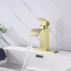 Single Hole Waterfall Spout Bathroom Faucet, Single Handle Bathroom Vanity Sink Faucet In Brushed Gold 13 Single Hole Waterfall Spout Bathroom Faucet, Single Handle Bathroom Vanity Sink Faucet In Brushed Gold -Tahanbath brushed gold tahanbath single hole bathroom faucets y w928 103318 31 1000