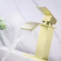 Single Hole Waterfall Spout Bathroom Faucet, Single Handle Bathroom Vanity Sink Faucet In Brushed Gold 11 Single Hole Waterfall Spout Bathroom Faucet, Single Handle Bathroom Vanity Sink Faucet In Brushed Gold -Tahanbath brushed gold tahanbath single hole bathroom faucets y w928 103318 44 1000