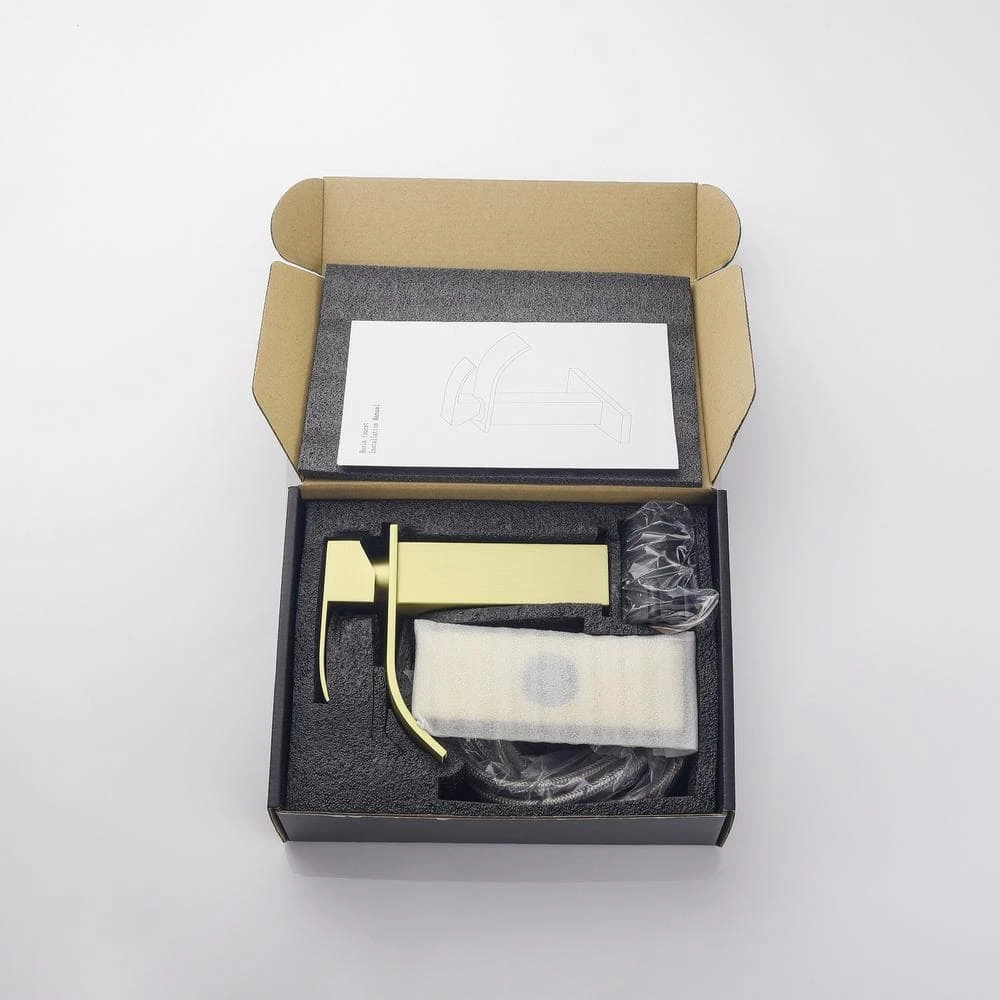 Single Hole Waterfall Spout Bathroom Faucet, Single Handle Bathroom Vanity Sink Faucet In Brushed Gold 3 Single Hole Waterfall Spout Bathroom Faucet, Single Handle Bathroom Vanity Sink Faucet In Brushed Gold - Image 3