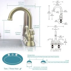 Brushed Gold 2-Handle Bathroom Faucet: 360° Rotating Spout, Crescent Moon Design -Tahanbath brushed gold tahanbath single hole bathroom faucets z t3177p277486 76 1000