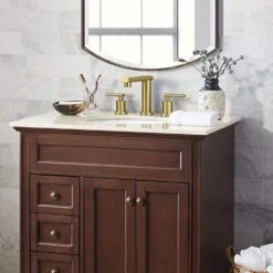 Stylish Brushed Gold Lavatory Double Handle Faucet: 3-Hole, Low-Arch, With Metal Pop-Up Drain And Water Lines -Tahanbath brushed gold tahanbath single hole bathroom faucets z t3177p277503 31 1000