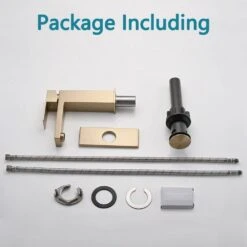 Bathroom Faucet Single Hole, Single Handle Faucet For Bathroom Sink With Deckplate And Drain Assembly In Brushed Gold -Tahanbath brushed gold tahanbath single hole bathroom faucets z w1224p195904 1f 1000