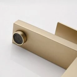 Bathroom Faucet Single Hole, Single Handle Faucet For Bathroom Sink With Deckplate And Drain Assembly In Brushed Gold -Tahanbath brushed gold tahanbath single hole bathroom faucets z w1224p195904 4f 1000