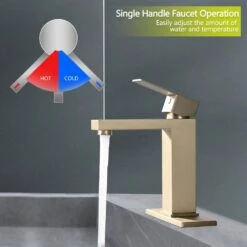 Bathroom Faucet Single Hole, Single Handle Faucet For Bathroom Sink With Deckplate And Drain Assembly In Brushed Gold -Tahanbath brushed gold tahanbath single hole bathroom faucets z w1224p195904 76 1000