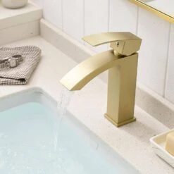 Brushed Gold Faucet For Bathroom Sink, Single Hole Bathroom Faucet Modern Single Handle Vanity Basin Faucet -Tahanbath brushed gold tahanbath single hole bathroom faucets z w1932p288150 31 1000