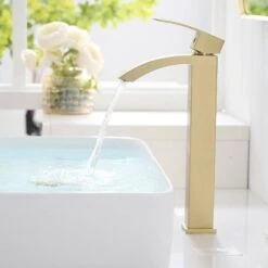 Brushed Gold Bathroom Faucet Single Hole Bathroom Faucet Modern Single Handle Vanity Basin Faucet -Tahanbath brushed gold tahanbath single hole bathroom faucets z w1932p288151 44 1000