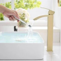 Brushed Gold Bathroom Faucet Single Hole Bathroom Faucet Modern Single Handle Vanity Basin Faucet -Tahanbath brushed gold tahanbath single hole bathroom faucets z w1932p288151 fa 1000