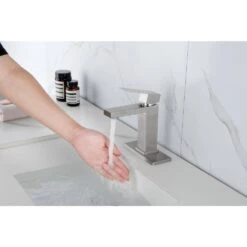 Waterfall Spout Bathroom Faucet, Single Handle Bathroom Vanity Sink Faucet White -Tahanbath brushed gold tahanbath single hole bathroom faucets z w928 67783 1f 1000