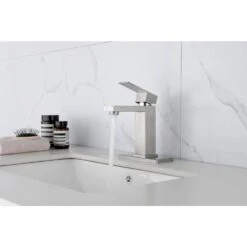 Waterfall Spout Bathroom Faucet, Single Handle Bathroom Vanity Sink Faucet White -Tahanbath brushed gold tahanbath single hole bathroom faucets z w928 67783 31 1000