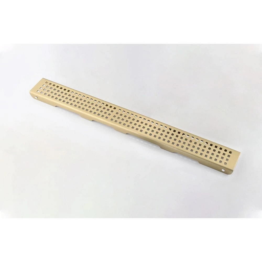 12 In. Linear Shower Drain With Removable Quadrato Pattern Grate Hair Strainer And Leveling Ft. In Brushed Gold 5 12 In. Linear Shower Drain With Removable Quadrato Pattern Grate Hair Strainer And Leveling Ft. In Brushed Gold - Image 5