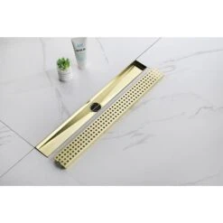 24 In. Square Shower Floor Drain With Flange, Pattern Grate Removable In Brushed Gold -Tahanbath brushed gold tahanbath sink strainers y w2287 s00018 31 1000