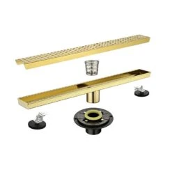 24 In. Square Shower Floor Drain With Flange, Pattern Grate Removable In Brushed Gold -Tahanbath brushed gold tahanbath sink strainers y w2287 s00018 44 1000