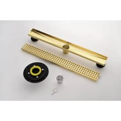 24 In. Square Shower Floor Drain With Flange, Pattern Grate Removable In Brushed Gold -Tahanbath brushed gold tahanbath sink strainers y w2287 s00018 4f 1000