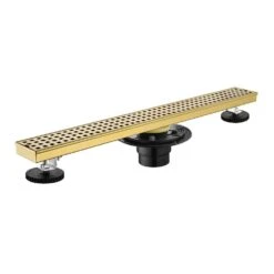 24 In. Square Shower Floor Drain With Flange, Pattern Grate Removable In Brushed Gold