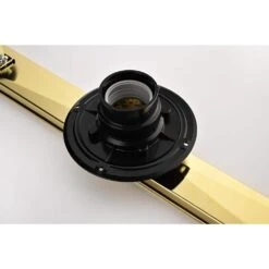 24in Square Shower Floor Drain With Flange, Pattern Grate Removable, Food-Grade SUS 304 Stainless Steel In Brushed Gold -Tahanbath brushed gold tahanbath sink strainers y w928 s00029 1f 1000