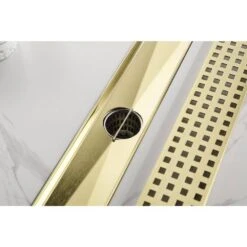 24in Square Shower Floor Drain With Flange, Pattern Grate Removable, Food-Grade SUS 304 Stainless Steel In Brushed Gold -Tahanbath brushed gold tahanbath sink strainers y w928 s00029 44 1000
