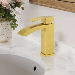 Waterfall Single Handle Single Hole Vessel Sink Faucet In Brushed Gold -Tahanbath brushed gold tahanbath vessel sink faucets kt ct nk0903 31 1000