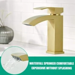 Waterfall Single Handle Single Hole Vessel Sink Faucet In Brushed Gold -Tahanbath brushed gold tahanbath vessel sink faucets kt ct nk0903 44 1000