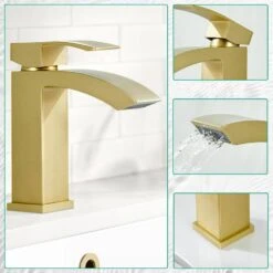 Waterfall Single Handle Single Hole Vessel Sink Faucet In Brushed Gold -Tahanbath brushed gold tahanbath vessel sink faucets kt ct nk0903 66 1000