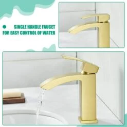 Waterfall Single Handle Single Hole Vessel Sink Faucet In Brushed Gold -Tahanbath brushed gold tahanbath vessel sink faucets kt ct nk0903 76 1000