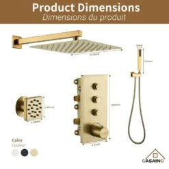 12 In. Wall-Mounted Rectangular Handheld Shower Set (Brushed Gold) -Tahanbath brushed gold tahanbath wall bar shower kits z 102009lk 2 44 1000