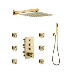 12 In. Wall-Mounted Rectangular Handheld Shower Set (Brushed Gold)