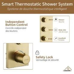 12 In. Wall-Mounted Rectangular Handheld Shower Set (Brushed Gold) -Tahanbath brushed gold tahanbath wall bar shower kits z 102009lk 2 fa 1000