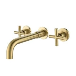 Double Handle Bathroom Faucet Wall Mounted Bathroom Sink Faucet In Brushed Gold