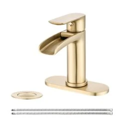 Brushed Nickel Waterfall Single-Handle Vanity Faucet, 1/3-Hole, W/Deck Plate & Pop-Up Drain -Tahanbath brushed gold tahanbath wall mounted faucets z k w1224p227673 44 1000