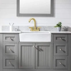 4 In. Centerset Gold Bathroom Vanity Lavatory Faucets For Sink 3-Hole 2-Handle, Swivel Spout With Brass Drain Assembly -Tahanbath brushed gold tahanbath wall mounted faucets z t3177p277550 31 1000