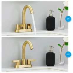 4 In. Centerset Gold Bathroom Vanity Lavatory Faucets For Sink 3-Hole 2-Handle, Swivel Spout With Brass Drain Assembly -Tahanbath brushed gold tahanbath wall mounted faucets z t3177p277550 44 1000