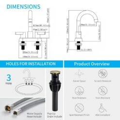 4 In. Centerset Gold Bathroom Vanity Lavatory Faucets For Sink 3-Hole 2-Handle, Swivel Spout With Brass Drain Assembly -Tahanbath brushed gold tahanbath wall mounted faucets z t3177p277550 4f 1000