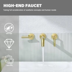 3-Hole 2-Handles Brass Wall-Mount Bathroom Faucet In Brushed Gold -Tahanbath brushed gold tahanbath wall mounted faucets z w1224p206893 66 1000