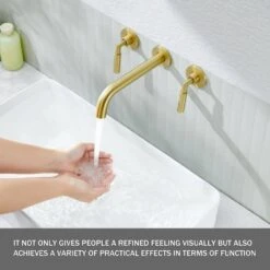 3-Hole 2-Handles Brass Wall-Mount Bathroom Faucet In Brushed Gold -Tahanbath brushed gold tahanbath wall mounted faucets z w1224p206893 76 1000