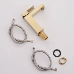 Gold Bathroom Faucet, Faucet For Bathroom Sink, Gold Single Hole Bathroom Faucet Modern Single Handle Basin Faucet -Tahanbath brushed gold tahanbath wall mounted faucets z w1932p156127 1f 1000