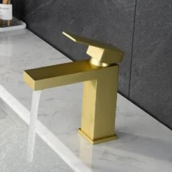 Gold Bathroom Faucet, Faucet For Bathroom Sink, Gold Single Hole Bathroom Faucet Modern Single Handle Basin Faucet -Tahanbath brushed gold tahanbath wall mounted faucets z w1932p156127 44 1000