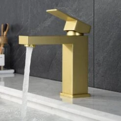 Gold Bathroom Faucet, Faucet For Bathroom Sink, Gold Single Hole Bathroom Faucet Modern Single Handle Basin Faucet -Tahanbath brushed gold tahanbath wall mounted faucets z w1932p156127 4f 1000