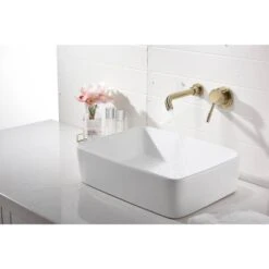 Wall Mounted Bathroom Sink Single Lever Handle Faucet With Pop-Up Drain (No Overflow) -Tahanbath brushed gold tahanbath wall mounted faucets z w928p261570 1f 1000