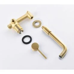 Wall Mounted Bathroom Sink Single Lever Handle Faucet With Pop-Up Drain (No Overflow) -Tahanbath brushed gold tahanbath wall mounted faucets z w928p261570 44 1000