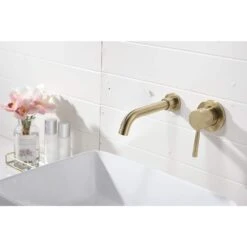 Wall Mounted Bathroom Sink Single Lever Handle Faucet With Pop-Up Drain (No Overflow) -Tahanbath brushed gold tahanbath wall mounted faucets z w928p261570 4f 1000