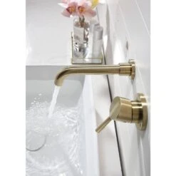 Wall Mounted Bathroom Sink Single Lever Handle Faucet With Pop-Up Drain (No Overflow) -Tahanbath brushed gold tahanbath wall mounted faucets z w928p261570 fa 1000
